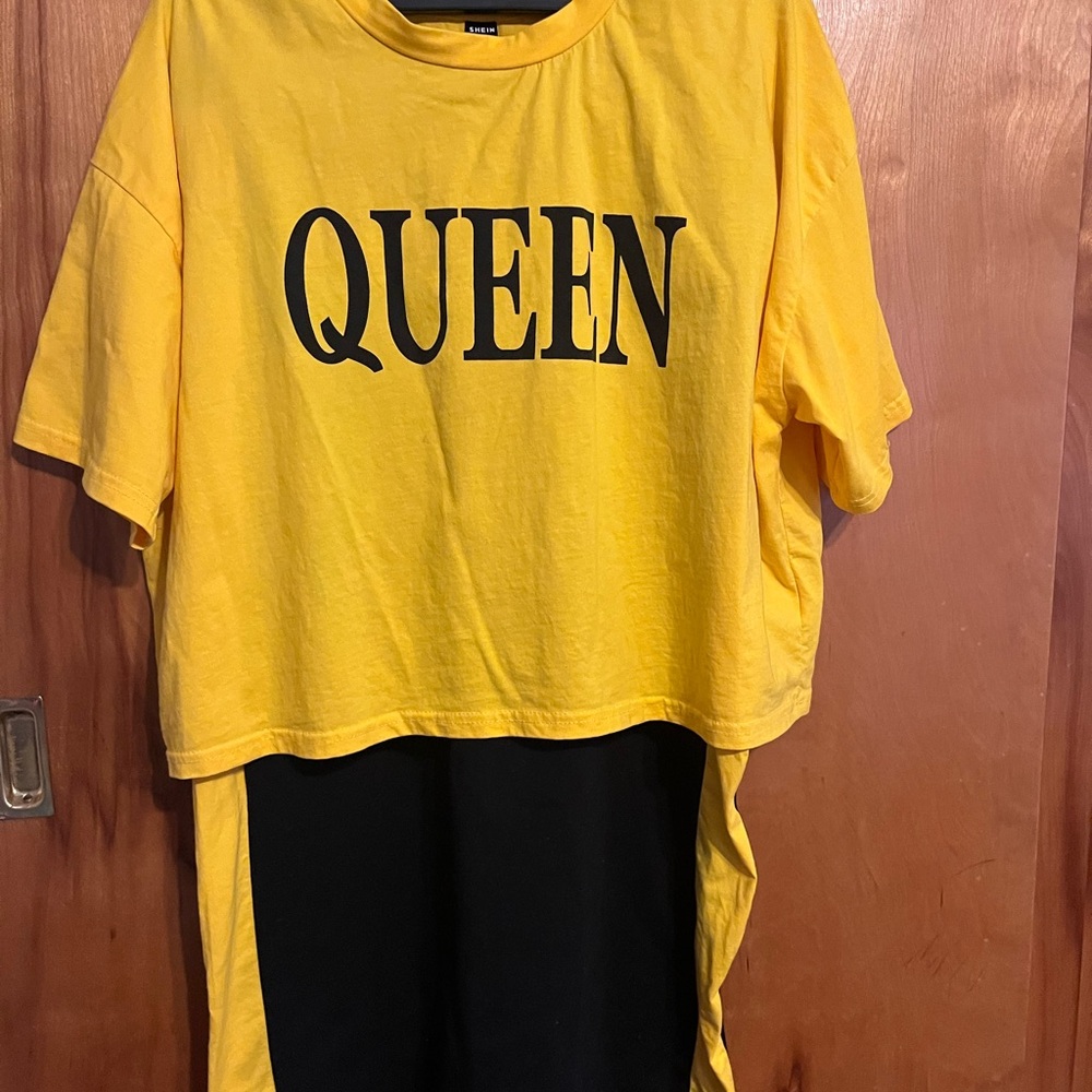 Yellow 'QUEEN' T-Shirt Dress